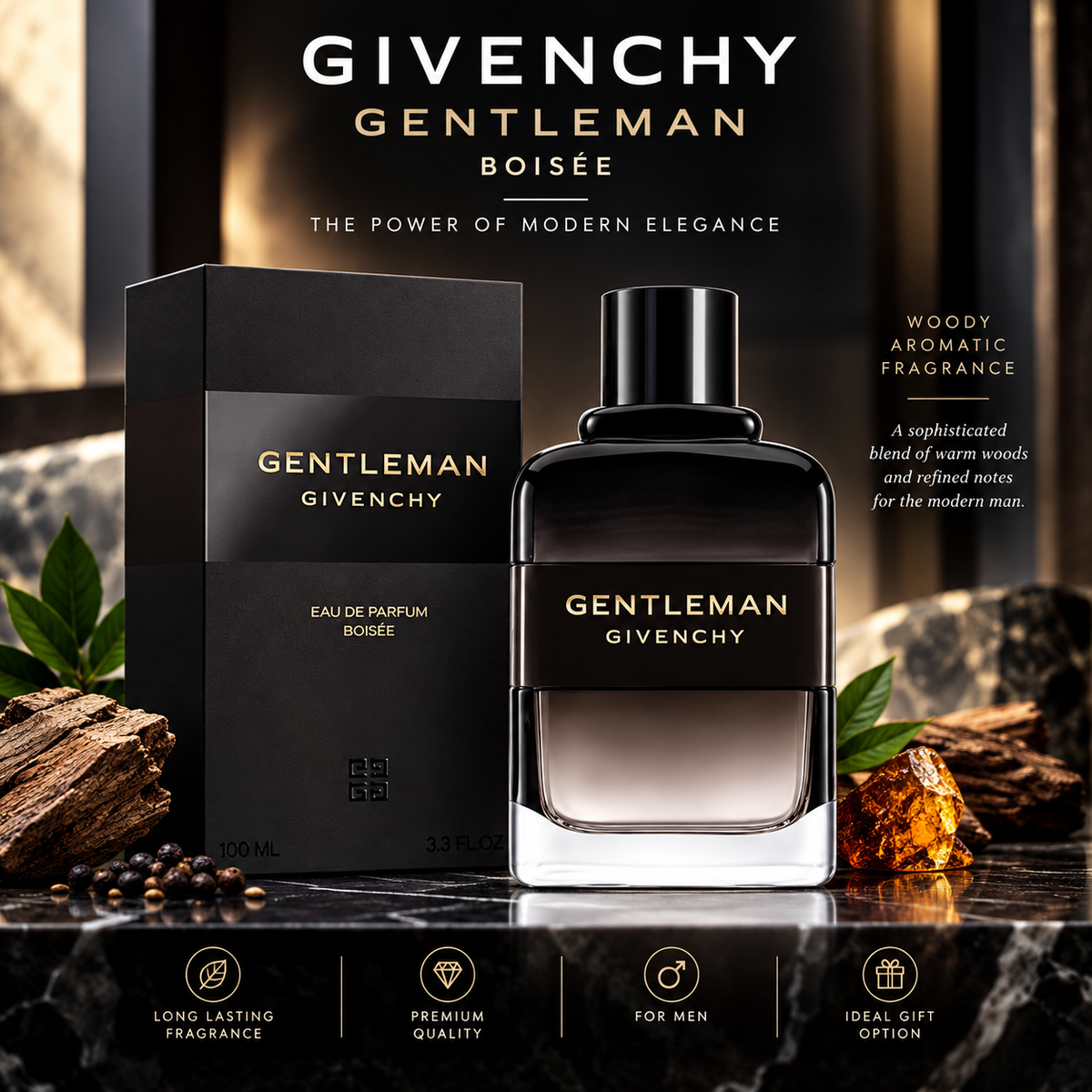 Givenchy Gentleman Boisée EDP Spray 100ml – Men’s Woody Fragrance