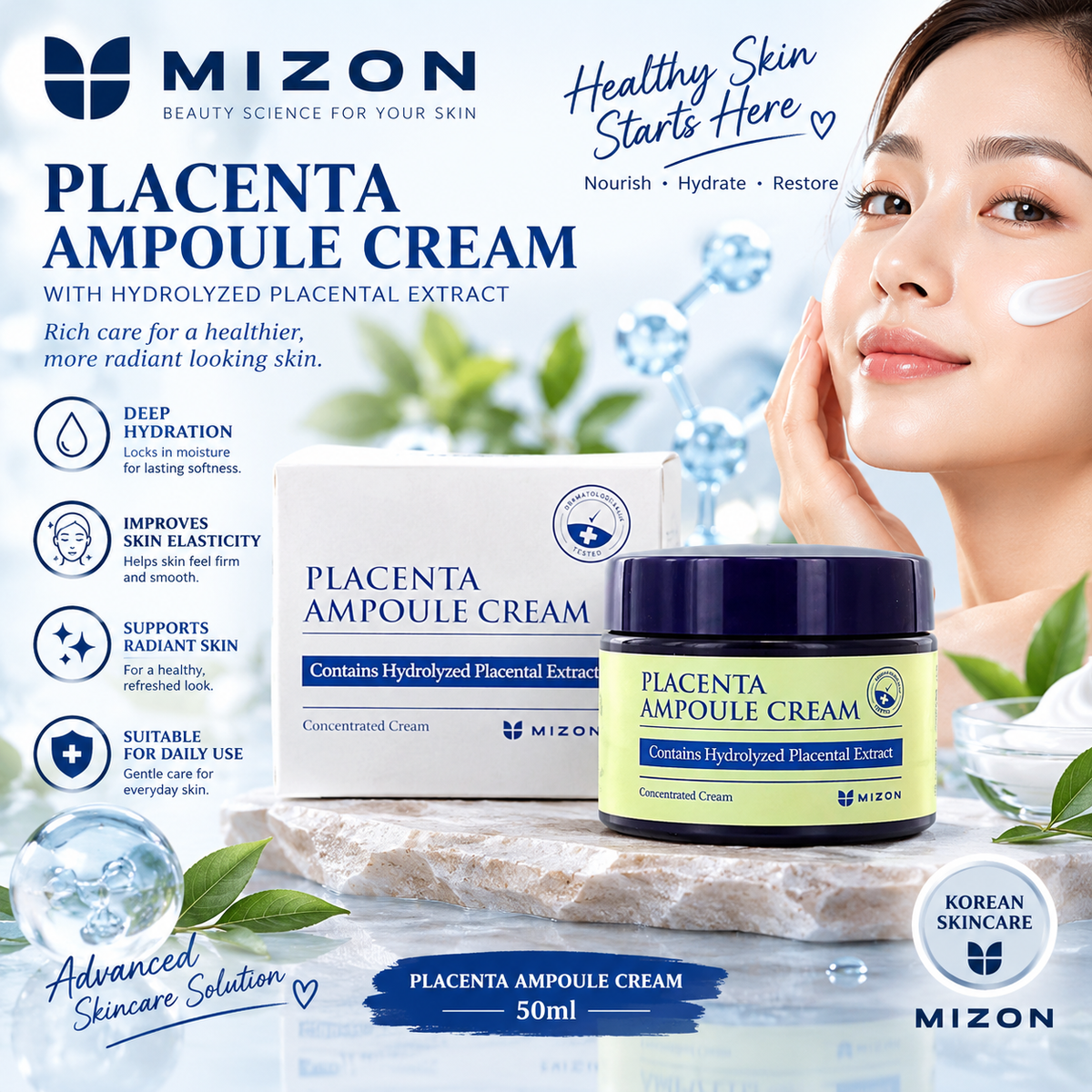 MIZON Placenta Ampoule Cream 50ml – Face Moisturizer