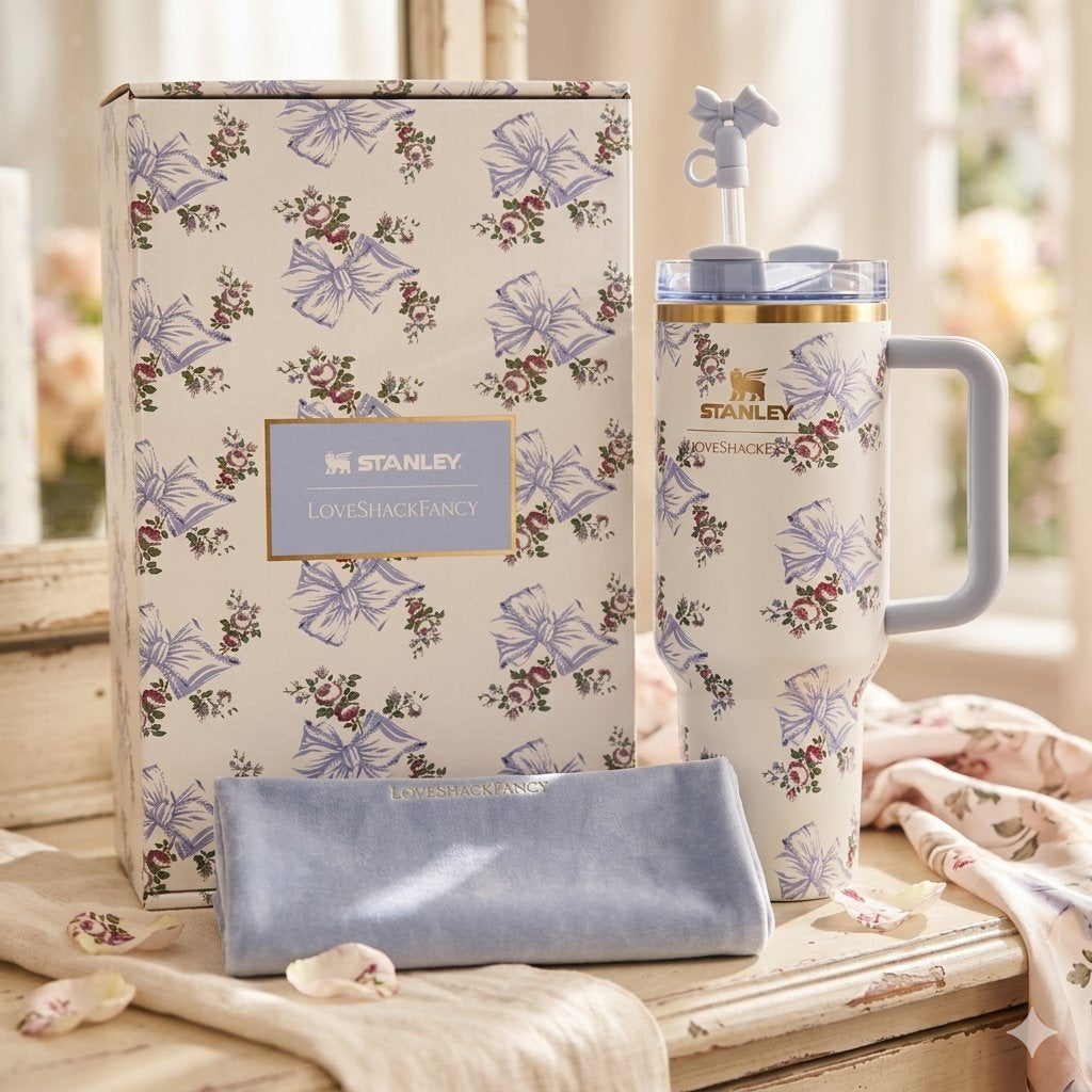 Stanley x LoveShackFancy 40oz Tumbler – Holiday Rosa Beaux Blue Gift Box