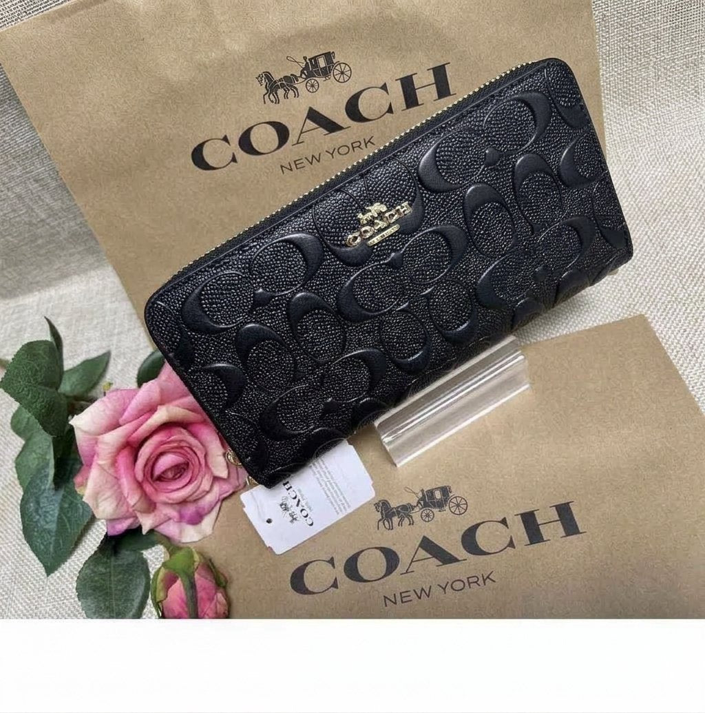 Coach F53834 Long Zip-Around Wallet – Signature Leather Black