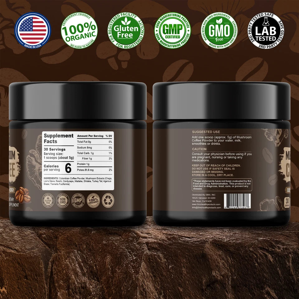 Organic Mushroom Coffee 9-Mushroom Blend – 150g, 30 Servings