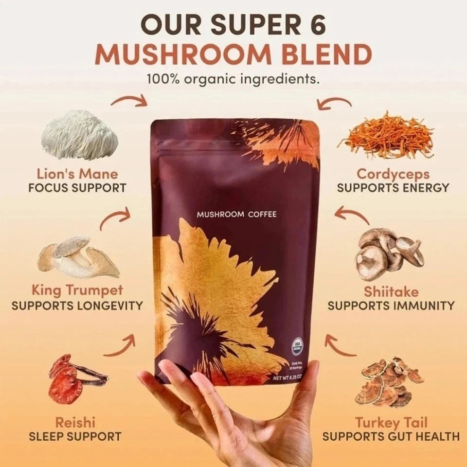 RYZE Organic Mushroom Coffee 4-Pack – 30 Servings Each, Instant Coffee