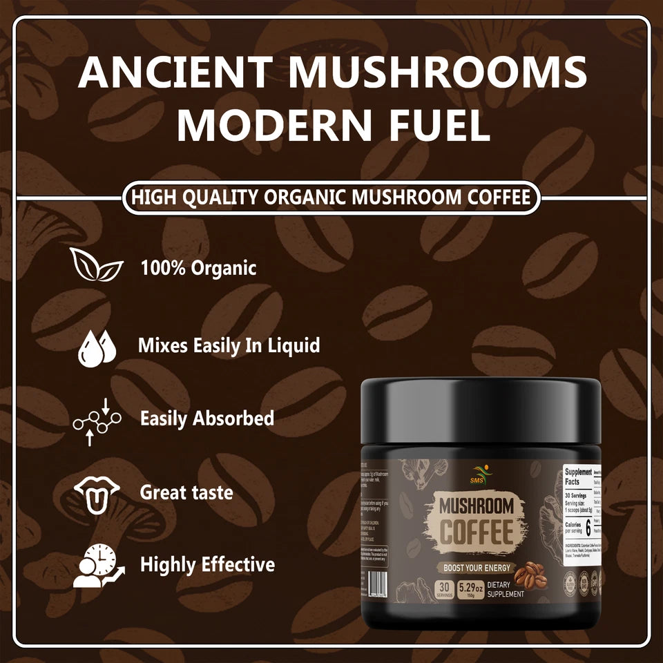 Organic Mushroom Coffee 9-Mushroom Blend – 150g, 30 Servings