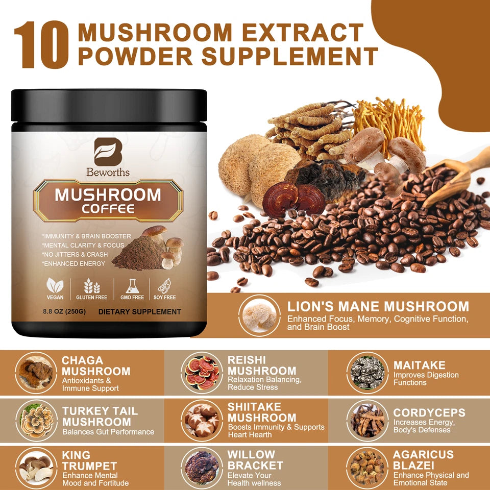 Organic Mushroom Coffee 10 Mushroom Blend – Instant Coffee Complex