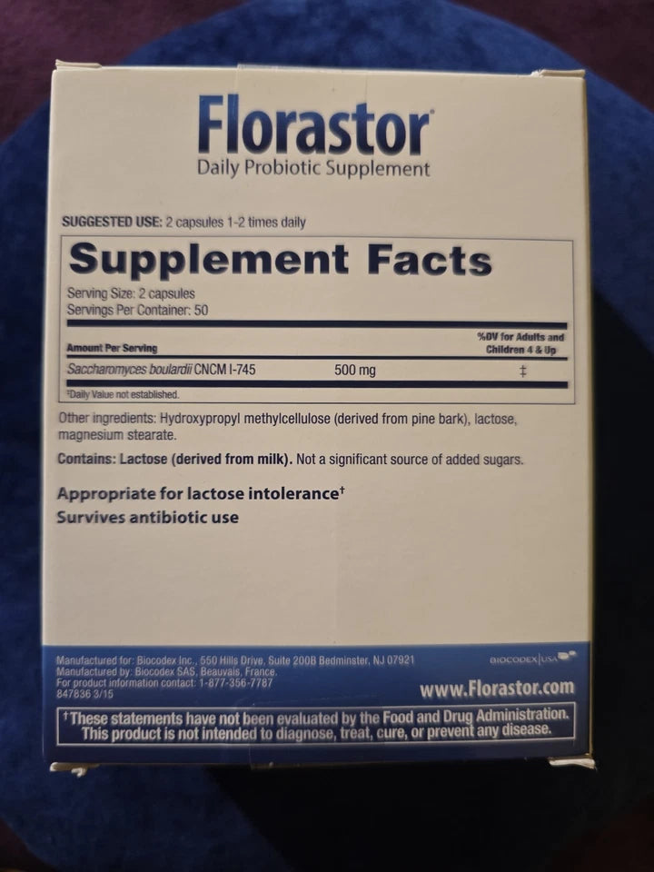 Florastor Daily Probiotic 500mg – 100 Vegetarian Capsules