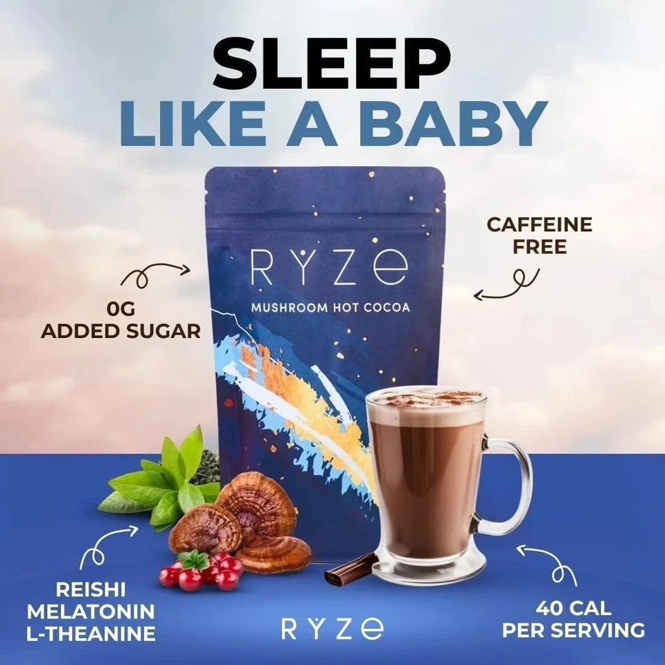 RŸZE Mushroom Hot Cocoa Sleep Powder with Melatonin & Reishi – 20 Pack