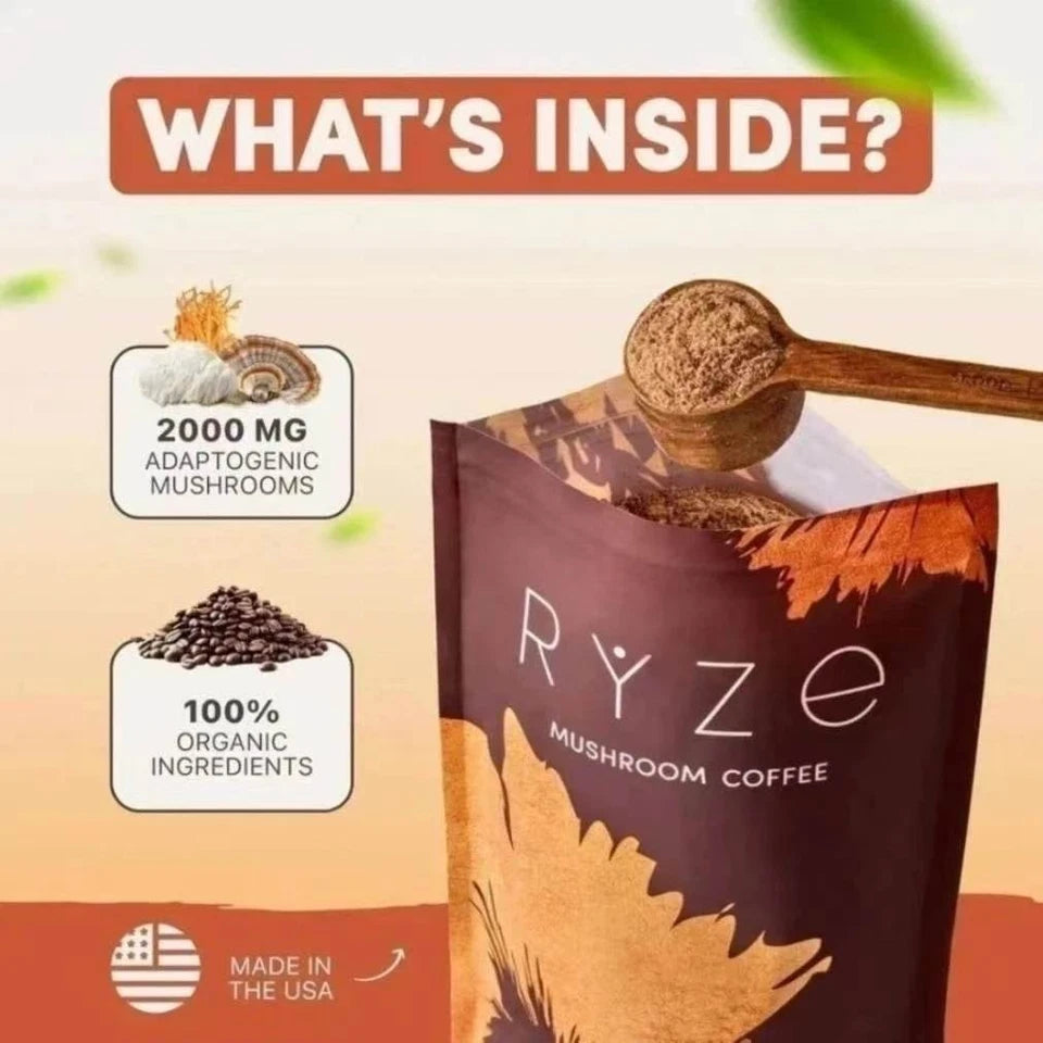 RYZE Organic Mushroom Coffee 4-Pack – 30 Servings Each, Instant Coffee