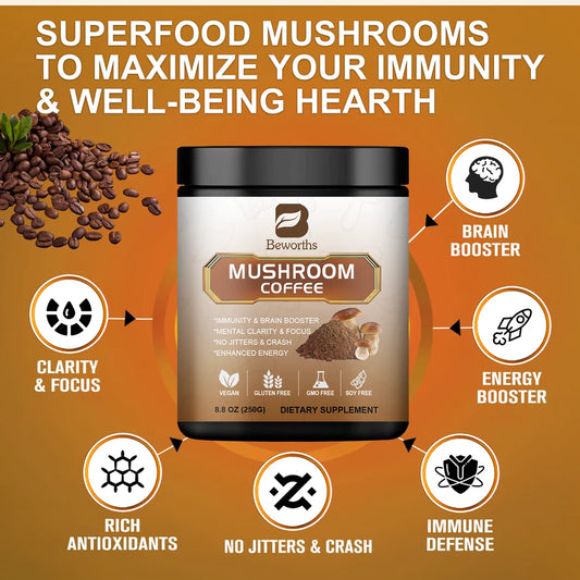 Organic Mushroom Coffee 10 Mushroom Blend – Instant Coffee Complex
